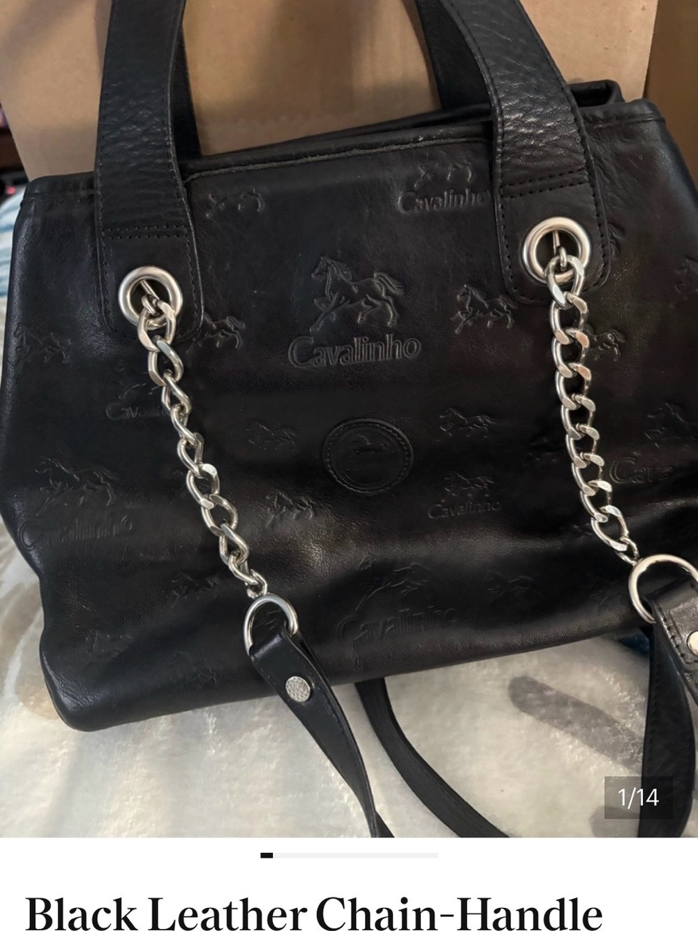 Black Leather Shoulder Bag with Silver Chain Accent cavalinho designer bag